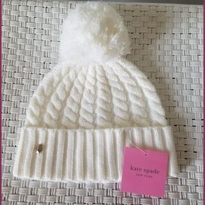 Kate Spade NWT Cream Knit Pompom Beanie Hat